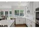Bright kitchen with stainless appliances, white cabinets, and backyard view at 2023 Belridge Se Ct, Smyrna, GA 30080
