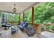 Inviting covered back porch with comfortable seating and a view of lush greenery at 2307 Loughridge Dr, Buford, GA 30519
