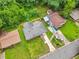 Aerial shot of property showing lush greenery, fenced yard, and driveway at 2049 Phillips Dr, Atlanta, GA 30315