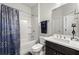 Clean bathroom with a shower-tub combination and modern vanity at 4105 Vista Pointe Dr, Cumming, GA 30028