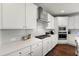 Modern kitchen with white cabinets, gray backsplash, stainless steel appliances, and quartz countertops at 4105 Vista Pointe Dr, Cumming, GA 30028