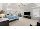 Main bedroom with tray ceilings, large windows, and a ceiling fan at 4105 Vista Pointe Dr, Cumming, GA 30028