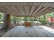 Spacious covered patio overlooking a wooded backyard with a glimpse of a red shed at 1403 Dennis Dr, Decatur, GA 30032