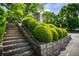 Stone steps leading to an apartment building entrance surrounded by manicured bushes at 790 North Ne Ave # 209, Atlanta, GA 30306