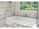 Elegant bathroom features a marble-encased tub under a window with backyard views at 3415 Habersham Nw Rd, Atlanta, GA 30305