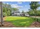Expansive backyard with lush green lawn, and a pergola covered bar area at 150 Trinity Farm Dr, Canton, GA 30115