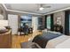 Spacious primary bedroom featuring hard wood floors, TV, an ceiling fan, and gray paint at 150 Trinity Farm Dr, Canton, GA 30115