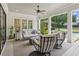 Elegant covered patio with comfortable seating, pool view, and peaceful backyard at 150 Trinity Farm Dr, Canton, GA 30115