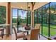 Dining area with modern chandelier, outdoor view with multiple windows, and seating for four at 150 Trinity Farm Dr, Canton, GA 30115