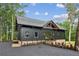 Beautiful home exterior with a modern design, dark siding, and stone accents at 150 Trinity Farm Dr, Canton, GA 30115