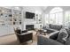 Bright living room with a fireplace, built-in shelving, and large windows providing ample natural light at 1241 Newbridge Trce, Brookhaven, GA 30319