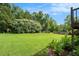 Private backyard with mature trees and manicured landscaping, offering a tranquil retreat at 4077 High Country Dr, Douglasville, GA 30135