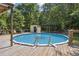 Above-ground pool surrounded by a wooden deck, perfect for backyard relaxation and entertaining at 136 Pine St, Covington, GA 30014
