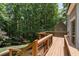 Inviting wooden deck with railings, ideal for enjoying the serene, wooded backyard and relaxing outdoors at 3511 Stone Cliff Way, Woodstock, GA 30189