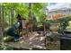 Backyard playground with slide and swingset, surrounded by lush greenery and trees at 3511 Stone Cliff Way, Woodstock, GA 30189