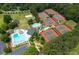 Aerial view of the tennis courts and community pool surrounded by trees at 3511 Stone Cliff Way, Woodstock, GA 30189