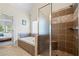 Bathroom includes a soaking tub, a separate shower, and a view into the main bedroom at 1524 Guthrie Crossing Dr, Loganville, GA 30052
