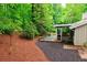 Lush backyard featuring a covered porch, wooden deck, mature trees, and colorful mulch at 3402 Wynnewood Ln, Duluth, GA 30096