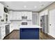 Modern kitchen featuring white cabinets, stainless steel appliances, and a blue island at 140 Ashewoode Downs Ln, Johns Creek, GA 30005