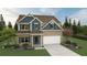 Charming two-story home showcasing brick and blue siding, landscaped yard and a two-car garage at 11857 Rizvan Pl, Covington, GA 30014