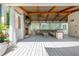 This screened porch features a brick fireplace and a seating area perfect for relaxing outdoors at 505 Junction Pt, Roswell, GA 30075