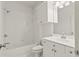 Bright bathroom featuring a tiled tub and shower combination with white cabinetry at 1701 Tipton Nw Ct, Acworth, GA 30101