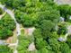 An aerial perspective showcases a home embraced by lush trees with verdant surrounding landscape at 400 Hunt River Way, Suwanee, GA 30024