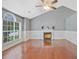 Bright living room features high ceilings and a fireplace at 375 Shadetree Ln, Lawrenceville, GA 30044