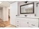Bathroom featuring a vanity with a mirror and white cabinets, offering a modern and functional space at 28 Fawn Ct, Sharpsburg, GA 30277