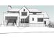 Sketch of the rear exterior highlighting a covered patio with stairs and multiple windows at 125 Spring Dr, Roswell, GA 30075