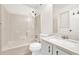 This bathroom features a shower-tub combo and single sink vanity at 5012 Galbraith Cir, Stone Mountain, GA 30088