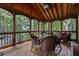 Relaxing screened porch featuring wood ceiling, comfortable seating, and a picturesque view at 2214 Trilleck Nw Dr, Kennesaw, GA 30152