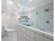 Beautiful bathroom with a glass shower, tile walls, and recessed lighting at 220 Mars Hill Rd, Powder Springs, GA 30127