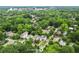 Aerial view of home amongst mature trees in Downtown Decatur neighborhood; 240 Melrose address marker visible at 240 Melrose Ave, Decatur, GA 30030