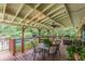 Relaxing back porch area with ceiling fans, table, and a view of the beautiful pool at 7234 Post Rd, Winston, GA 30187