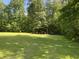 Spacious backyard with a storage shelter, mature trees, and lush green lawn, perfect for outdoor activities and relaxation at 3975 N Sharon Church N Rd, Loganville, GA 30052