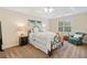 Bright primary bedroom with tray ceiling, plush carpet, and window at 526 Summer Ter, Woodstock, GA 30189