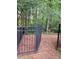 Open black metal fence, revealing the large backyard, with lots of trees and foliage at 3930 Regal Oaks Dr, Suwanee, GA 30024