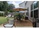 Charming backyard patio area with comfortable seating and an umbrella, perfect for enjoying the outdoors at 2099 Lakeview Bend Way, Buford, GA 30519
