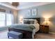 Bright main bedroom featuring a woven light fixture, blue walls, and large windows with natural light at 2099 Lakeview Bend Way, Buford, GA 30519