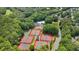 Aerial view of a tennis court complex surrounded by lush greenery and mature trees at 3957 Marquette Nw Way, Kennesaw, GA 30144