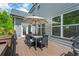 Spacious outdoor deck features a dining area, grill, and shade under a large umbrella at 3755 Valleyway Rd, Cumming, GA 30040