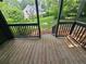 Wooden back porch with railing overlooks backyard with view of another house at 1497 Elizabeth Ln, East Point, GA 30344