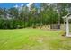 Open backyard with a trampoline and tree swing surrounded by mature trees at 188 A Macedonia Rd, White, GA 30184