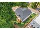 Overhead shot of a modern home with a wooden deck, lush lawn, and mature trees at 3155 Zion St, Scottdale, GA 30079