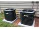 Two modern HVAC units with green exteriors and grey tops, located outside the house at 4420 Ambassador Way, Cumming, GA 30040