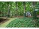 Beautiful backyard showcasing a playhouse among the trees at 3788 Westwick Nw Ct, Kennesaw, GA 30152