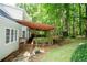 Lovely backyard view with a covered patio, lush greenery, and mature trees providing shade at 3788 Westwick Nw Ct, Kennesaw, GA 30152