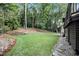 Backyard featuring a lush lawn and stone pathway at 1379 Cambridge Ne Ct, Brookhaven, GA 30319