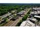A birds eye view of the property shows an elevated train station, nearby parking, and dense green trees at 34 Montgomery Se St, Atlanta, GA 30317